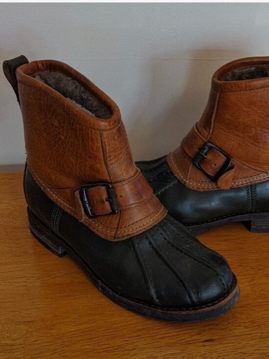 Frye Shoes - Frye Veronica Shearling + Leather Winter Duck Boots - Brown and Green